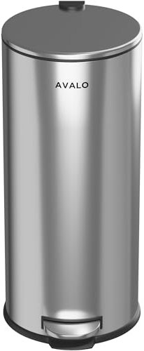 Avalo Cubo de pedal Papelera 30L - Acero inoxidable Plata - Soft Close - Cubo de pedal de 30 litros - Papelera de reciclaje 30 litros