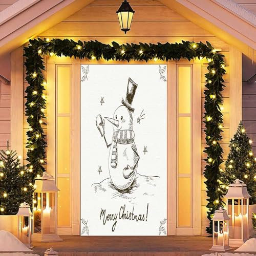 Hixingo Decorazione Natalizie Copertura per Porta, Copriporta di Natale con Pupazzo di Neve, Appendere Banner Natale per Porta d’Ingresso con Corda, Festa di Natale Capodanno (90x200cm,Stile 3)