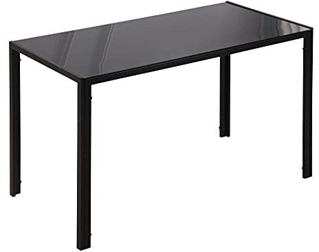 HOMCOM Table de Salle à Manger en Verre Table de Salle à Manger rectangulaire pour 4-6 Personnes avec Pieds en métal Multifonctionnelle pour la Cuisine et Le Salon 120x60x75 cm Noir