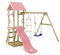 Gioco da giardino WICKEY TinyCabin con altalena e scivolo rosa pastello, struttura da esterno per bambini con sabbiera, scaletta e accessori da gioco