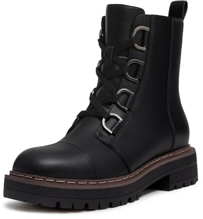 Athlefit Women's Combat Ankle Boots Lace up Platform Lug Sole Chunky Low Heel Booties Black Size 7.5