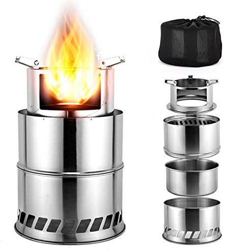 Tragbarer, zusammenklappbarer Holzofen, effiziente, raucharme Vergasung zum schnellen Kochen, kompakter Survival-Ofen für Camping, Wandern und Rucksackreisen