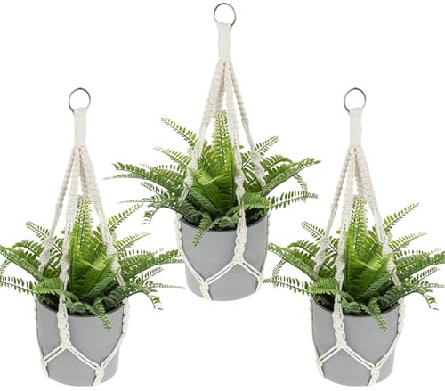 SNSYGN Makramee Blumenampel, 3 Stück Blumenampel Hängend Innen Boho Pflanzenaufhänger Baumwollseil Pflanzenampel Hängend für Innen, Außen, Garten, Balkon, Terasse, Fenster (50cm)