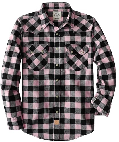 Dubinik® 6.3 oz Chemise Flanelle Homme Western Cowboy Manches Longues Carreaux Vintage Casual Bouton à Pression Double Poche