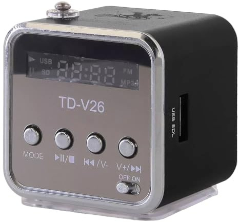 Mini Radio FM 88-108 MHz/Altavoz 3W - Portátil, Recargable, Inalambrico | Bluetooth 5.0, USB, MicroSD, Aux | Compacto con Antena Extensible (Negro)