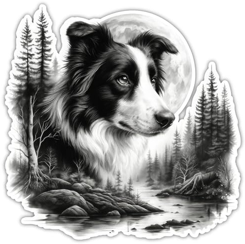Samunshi® Border Collie im Wald Aufkleber Autoaufkleber für Motorrad Fahrrad Roller oder Auto Wohnmobil SUV Geländewagen Hunde Sticker Dog Dogo 25x25cm