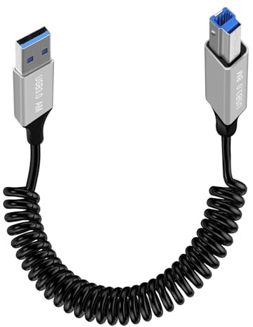YINGAYOU Cable USB B 3.0 Espiral Cable Impresora USB 3.0 Supervelocidad de 5 Gbps, para Escáneres Discos Duros Externos e Impresoras Multifunción (USB A, 1 m)