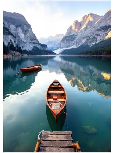 Lake Puzzles for Adults 1000 Pieces, Landscape Puzzles for Adults, Scenic Mountain Lake Jigsaw Puzzle with Boats, Wooden Plank Road, Reflections and Clear Lake Water, Finished Size is 20 x 28