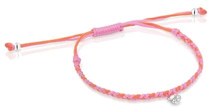TOUS Damen-Armband mit Bärenmotiv aus Sterlingsilber und Nylon in Orange und Rosa, 17 cm lang, Kollektion Motive