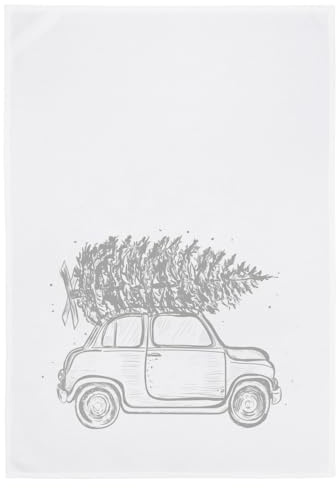 17;30 Geschirrtuch „Rasender Weihnachtsbaum“, 100% Baumwolle, weiß-Silber, 50 × 70 cm, witziges Weihnachts-Geschirrtuch – Geschenkidee mit nordischem Humor