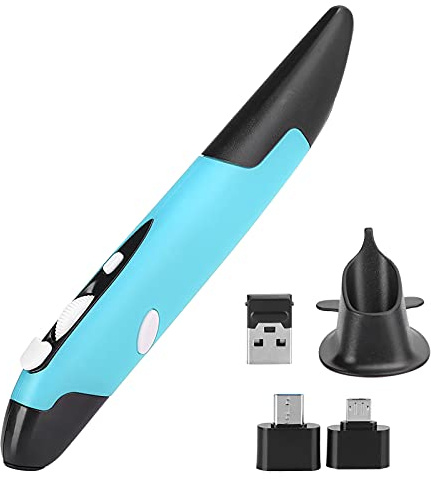 Ouitble Wireless Pen Type Mouse Ergonomic USB Computer Stylus PC Parts 2.4G Vertical Optical Tracking System Adjustable DPI for Notebook Users PC Intelligent TV Red Blue Gray (blue)