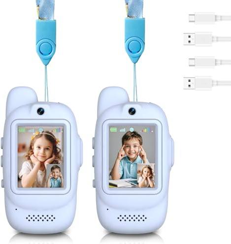 ZOKBOM Video Walkie Talkies for Kids, 2 Pack Rechargeable Walkie Talkies with Screen Display and Voice Changer, Long Range Toys Gifts for 3-12 Year Old Boys and Girls (Light Blue)