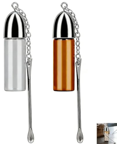 2 PCS Snuff Bottle with Spoon, Glass Bottle with Spoon Storage, Portable Spice Tool, Airtight Travel Storage for Essential Oils, Perfumes, Spices, Lipsticks, and Small Liquids, Durable and Compact Kit