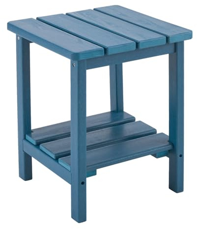 FurniSoar Adirondack Quadratischer Robuster 2-stufiger Beistelltisch aus verstärkter HDPE, Balkontisch & Außentisch für Terrasse, Garten, Pool, Wetterfester Kleiner Tisch (Blau)