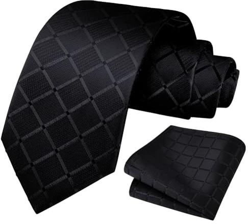 URAQT Krawatten für Herren, 2er Hochzeit Krawatte und Einstecktuch Set, Krawatten Klassisch Plaid Jacquard Einfarbige für Hochzeit Business