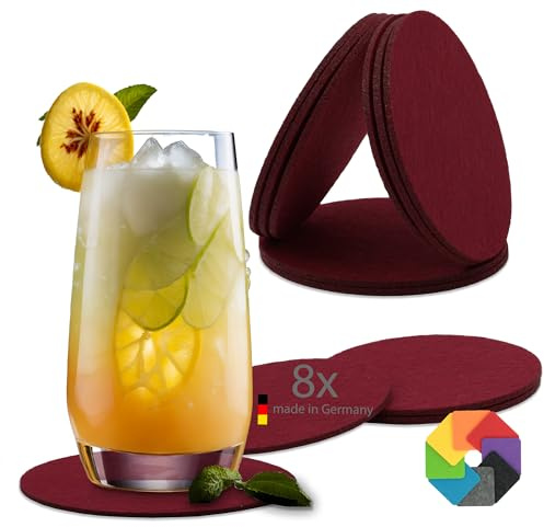 BIASTO Filzuntersetzer rund Ø 10 cm – 8er Set – Bordeaux – 3 mm dick, leise & pflegeleicht, Made in Germany