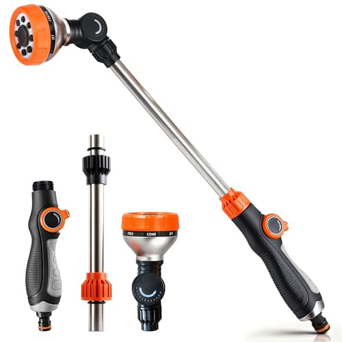 Watering Lance for Garden Hose - 45cm Garden Hose Spray Lance with 8 Adjustable Patterns - 180° Watering Wand for Hanging Baskets - Extended Hosepipe Spray Gun Hosepipe Attachment
