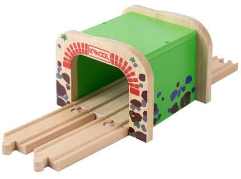 Mirthben Doppelspur Tunnel für Holzeisenbahn, Holzeisenbahn Zubehör | Doppeltunnel + 4 Geraden Schienen, kompatibel mit führenden Eisenbahn Marken, Spielzeug Eisenbahn für Kinder ab 3 Jahren