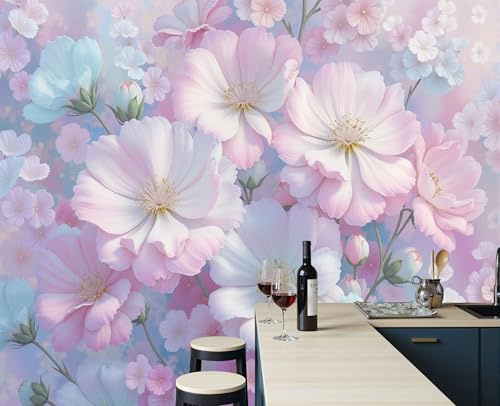ZISTRCBAO Papier Peint Panoramique Aquarelle Fleurs De Cerisier Soie, 250x175cm Poster Geant Mural Style Floral Japonais Frais Pour Salon Chambre Restaurant Décoration Murale