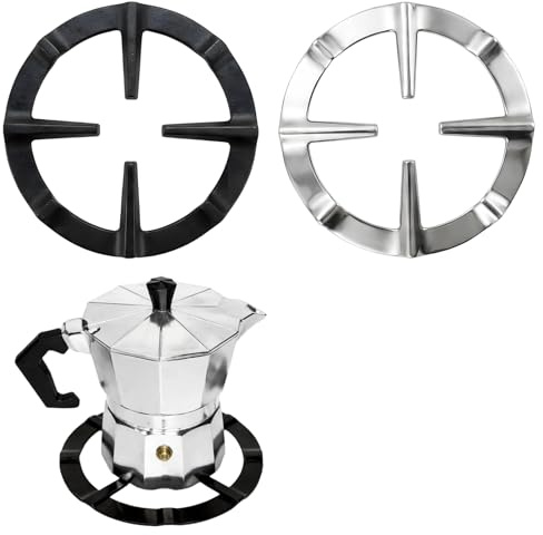 Gas Ring Reducer, 2pcs Moka Pot Holder, Sturdy Construction for Kitchen Stove Tops, Grill ring suitable for gas stoves, cookware and small cooking utensils(Black, Silver)