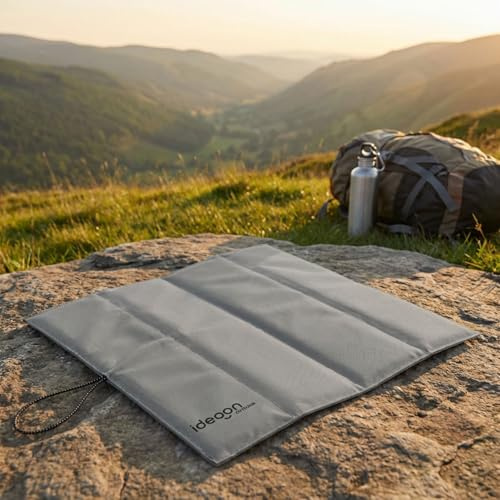 ideoon 2er Set Faltbares Sitzkissen für Unterwegs - Outdoor Thermokissen Grau aus robustem Oxford-Stoff - Wasserdicht & Isolierend für Wandern, Camping, Stadion & Kita