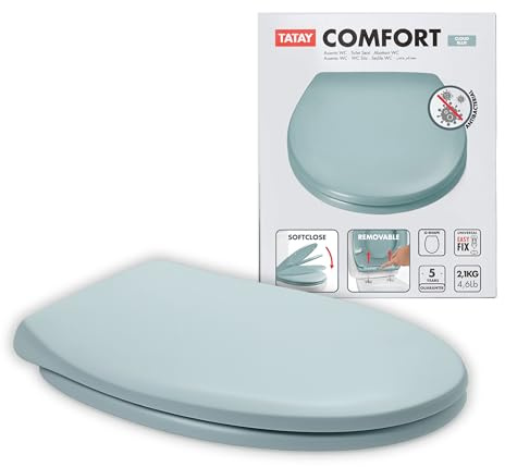 TATAY Tapa WC Comfort Fácil de Limpiar Gran Resistencia y Anti Bacteriana | Tapa WC | Diseño Universal | Retirada Rápida de Fácil Limpieza | Montaje Rápido y Fácil | Forma Ovalada - Modelo | Cloud Blue