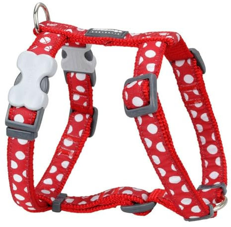 Red Dingo Nylon Hundegeschirr, weiße Punkt an rot, M (DH-S5-RE-20)