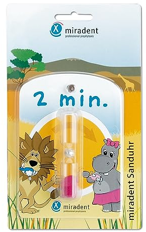 miradent Sanduhr| kindgerechter Zeitmesser beim Zähneputzen | Laufzeit 2 Minuten | mit Saugnapf zur Befestigung auf Allen glatten Oberflächen