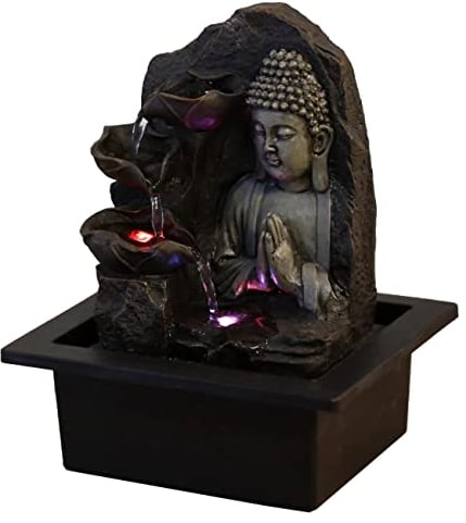 Zen'Light Innenbrunnen Cascade Buddha Lotus Bunt LED - Innendekoration Feng Shui - Brunnen mit Seilencious Pumpe - H 26cm - Spiritualität, Bronze
