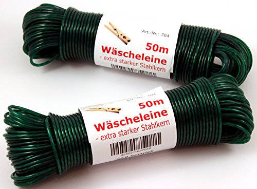 Wäscheleine 100m mit Stahleinlage -K&B Vertrieb- Stahlseil Stahlseilwäscheleine Wäsche Leine extra stark 704 (Grün)