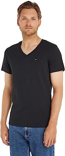 Tommy Jeans Herren T-Shirt Kurzarm TJM Original V-Ausschnitt, Schwarz (Tommy Black), XS