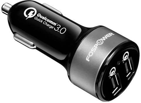 FosPower USB Car Charger UL Listed 36W Fast Charging Qualcomm 3.0 Quick Charge Dual USB Smart Ports with LED Light Compatible with iPhone 14 Pro Max, Google Pixel 6, Samsung Galaxy S22, and More