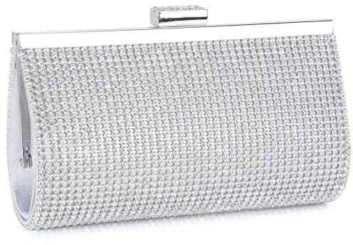 BAIGIO Pochette Donna Elegante Argento Strass Clutch Cerimonia Borsetta da Sera per Matrimonio Party Cocktail (Argento)