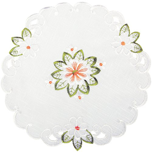 Arsvita Tischdecke mit Stickerei, mit Blumen oder Schmetterlingen bestickte Ø 30cm Decke für den Tisch, in vielen verschiedenen Designs verfügbar (Grün - Orange/Rund)