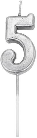 Birthday Number 5 Candle Silver Cake Topper Decorations for 10th 20th 30th 40th 50th Birthday Anniversary Party Supplies Metallic Number Candle Celebration Cake Décor
