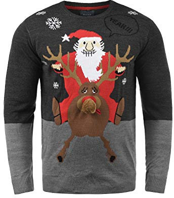 Blend BHRudolph Herren Weihnachtspullover Winter Pullover Strickpullover Weihnachtspulli mit Rundhals-Ausschnitt Regular fit, Größe:M, Farbe:Charcoal/Santa (70821)