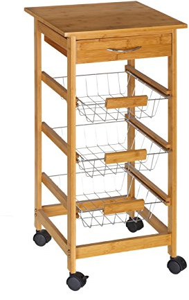 LOLAhome Carro con Ruedas de estantes de Madera de bambú Natural (37x37x77 cm)