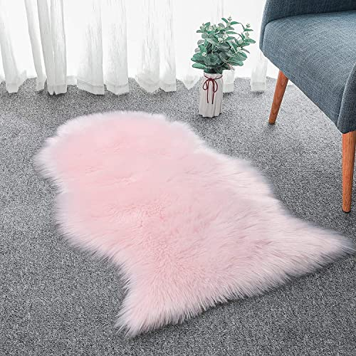 HLZDH faux fur soft fluffy single sheepskin stule Style Rug, Faux Fleece Chair Cover Seat Pad Soft Fluffy Shaggy Area Rugs For Bedroom Sofa Floor (pink, 50 X 80 CM)