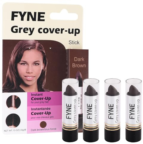 FYNE Root Touch Up Cover Stick - Pack of 4 - Instant Dark Brown Grey Hair Cover Up - Magic Retouch Temporary Hair Colour for Men & Women