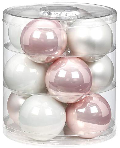 MAGIC Weihnachtskugeln Glas 8cm 12 STK. Christbaumkugeln Farbe: Noble Rose (hell rosa porzelanweiß)