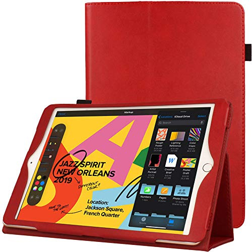 TECHGEAR Leather Case for Apple iPad 10.2 2021/2020 / 2019 [9th / 8th / 7th Generation] Premium PU Leather Slim Folio Case Cover with Stand, Hand Strap & Auto Sleep/Wake Function [Red]