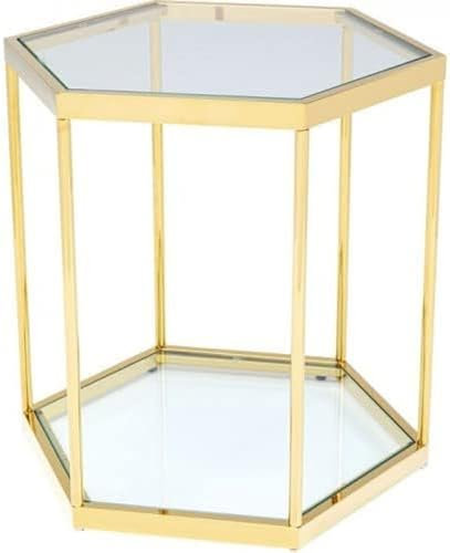 Kare Design Beistelltisch Comb, Gold, Sechseckig, Doppelte Ablagefläche, 50kg max. Belastbarkeit, ESG Sicherheitsglas, Handgearbeitet, Couchtisch, Abstelltisch, Modernes Design, 55x55x48cm (H/B/T)