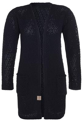 KNIT FACTORY - Luna Strickjacke - Mittellange Damen Strickjacken mit Taschen - Cardigan mit Wolle - Grobstrickjacke - Hochwertige Qualität - Navy - 36/38