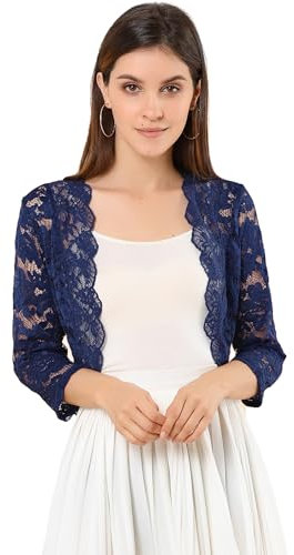 Allegra K Women's Lace Sheer Shrug Elegant 3/4 Sleeve Bolero Floral Shrug Navy 12