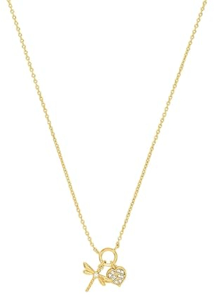 Amor Kette mit Anhänger 925 Sterling Silber Damen Halsschmuck, mit Zirkonia synth., 42+3 cm, Gold, Libelle, Kommt in Schmuck Geschenk Box, 2031772
