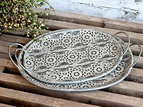 Tablett Zink Set oval nostalgisch Antik Deko