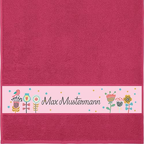Manutextur Handtuch mit Namen - personalisiert - Motiv Blumen 1 - viele Farben & Motive - Dusch-Handtuch - Fuchsia - Größe 50x100 cm - persönliches Geschenk mit Wunsch-Motiv und Wunsch-Name