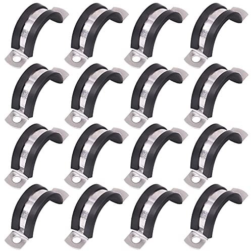 Glarks Lot de 16 colliers de serrage en U 2 trous 25 mm en acier inoxydable 304 avec coussin en caoutchouc rigide pour fixation de tube de tuyau (25 mm)