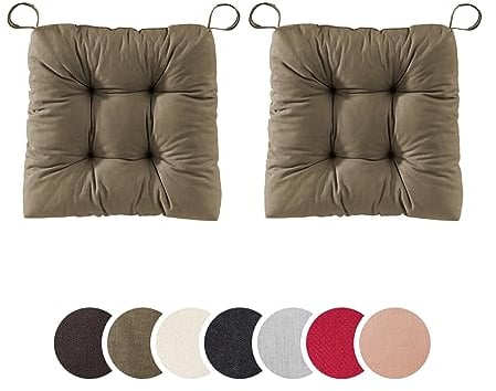 sleepling 2er Set Stuhlkissen, Sitzkissen Eva für Indoor und Outdoor, mit Klettverschluss, 100% Baumwolle, Made in EU, Maße: 40 (vorne), 35 (hinten) x 38 x 7 cm, Taupe