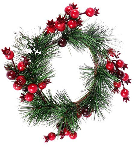 Healifty Christmas Wreath Candle Rings Holly Berry Candle Ring Artificial Red Berries Pine Needles Wreath for Christmas Garland Decoration Ornaments, Style 1